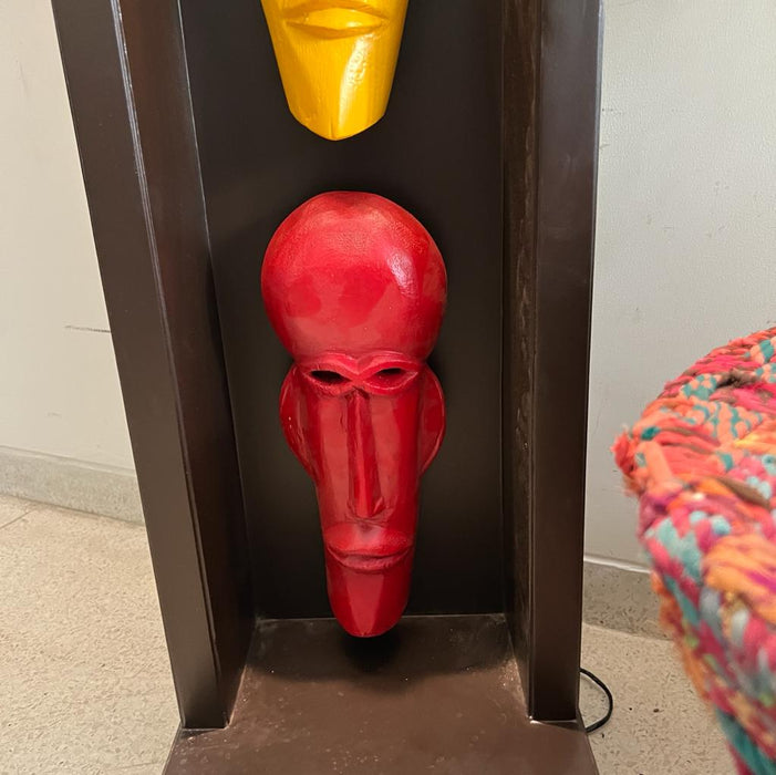 Posheeda : Tall Floor Wooden Lamp with 3 Masks ( 5 feet + , Shade Included )