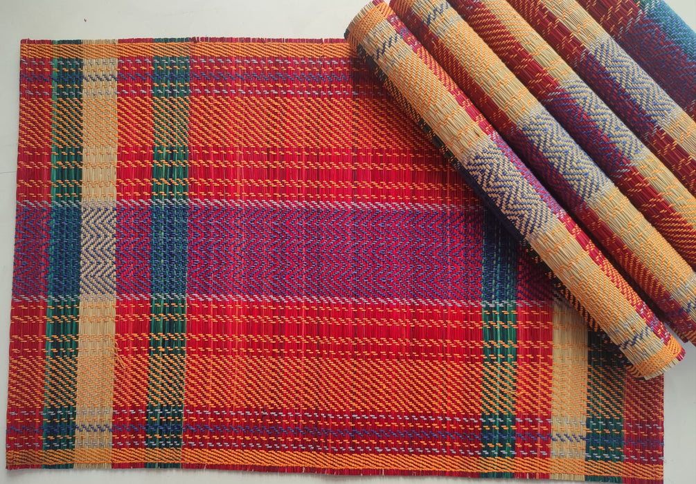 Table Mats : Hand woven madurkathi grass Red Checks