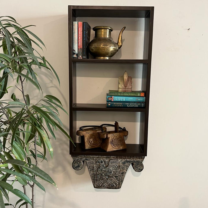 Rimsha: Tall , Carved Wooden BookShelf ( 3 levels , 3.5 feet )
