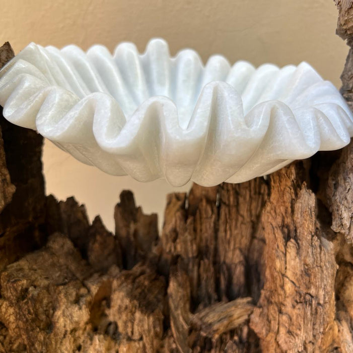 Ruhani :  White Marble Pleated Platter  (9 inches diameter)