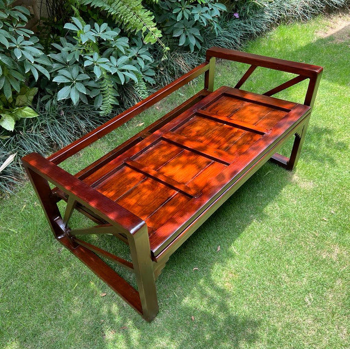 Rushil : Wooden bench with a Collapsible Back