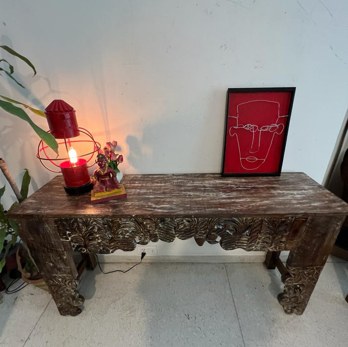 Great Deal Shabnam : Wooden console with Carved Wooden Panelling on front