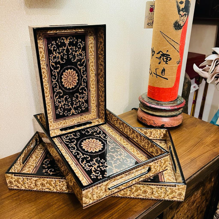 Tabak 1 ; Mughal motif Pattern -  Set of three trays