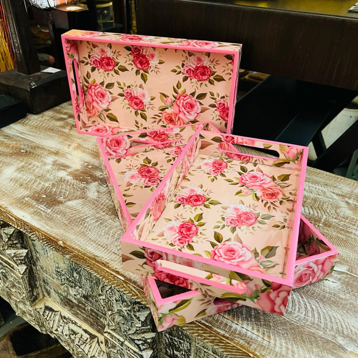 Tabak 5 ; Rose Pink Pattern  - Set of three trays