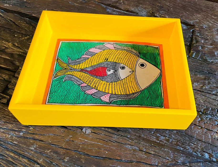 Yellow tray with fish