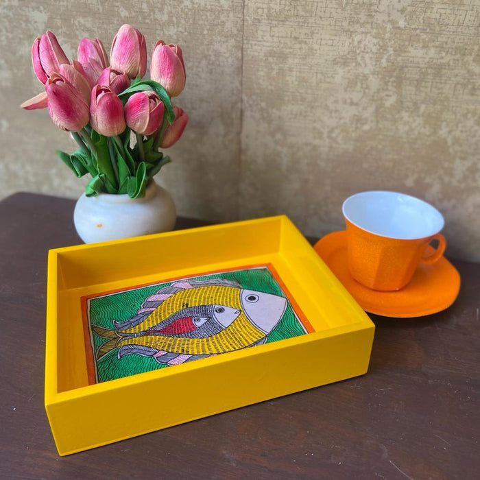 Yellow tray with fish