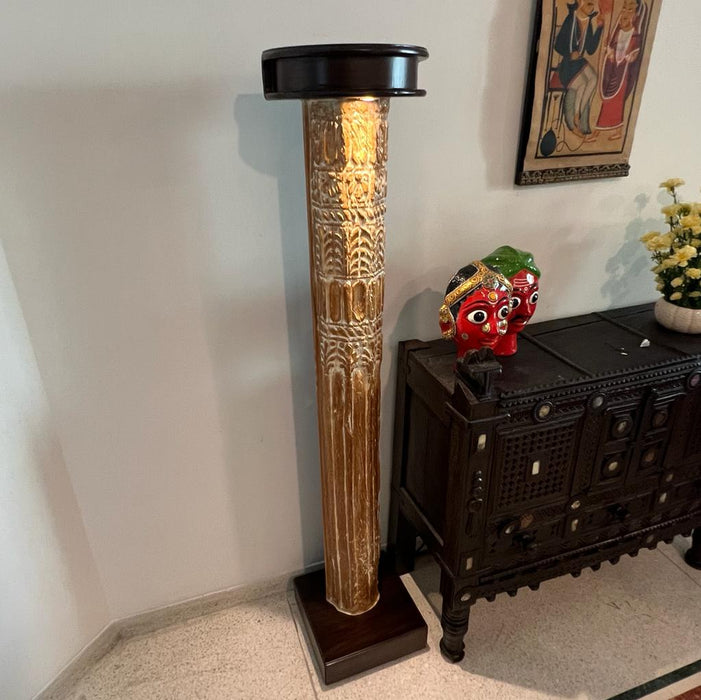 Zohran :  Tall, Wooden Pillar lamp