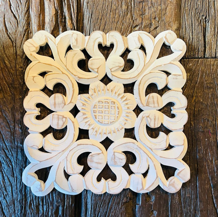 Aarav  2 : Stylish White Carved  Wooden Trivet