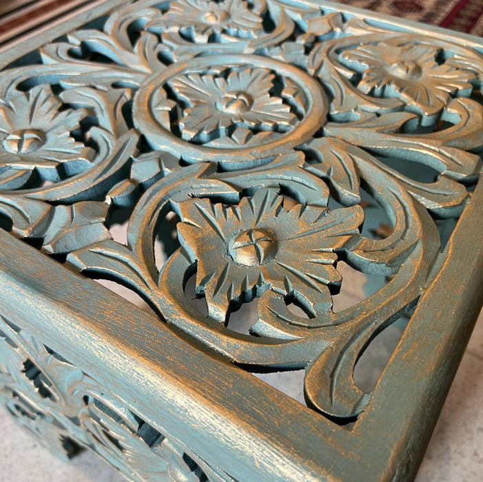 Guftagu 1  : Carved Cube Side table ( Blue Gold)